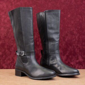 David Tate Women Allegria Black Leather Stretch Wide Calf Riding Boots sz 10